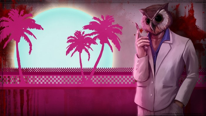 Man with owl head holding knife in Hotline Miami
