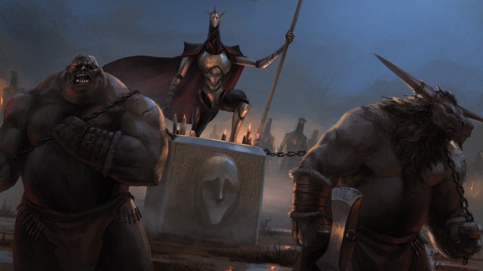 Endless Legend: Minotaurs and a robotic figure