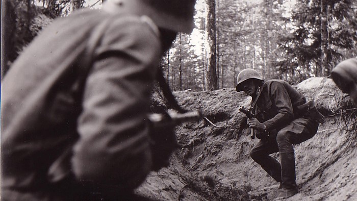 Soldiers in a trench during World War II
