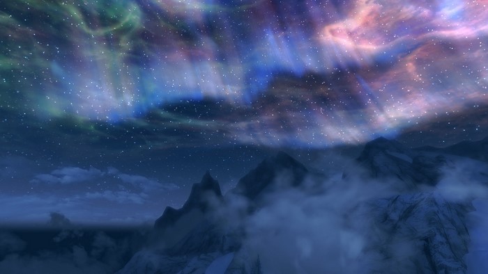 The Elder Scrolls V: Skyrim Aurorae over Mountains