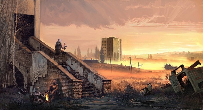 Stalker fan art with survivors in ruins