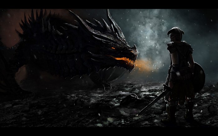 Dragon and warrior from The Elder Scrolls V Skyrim