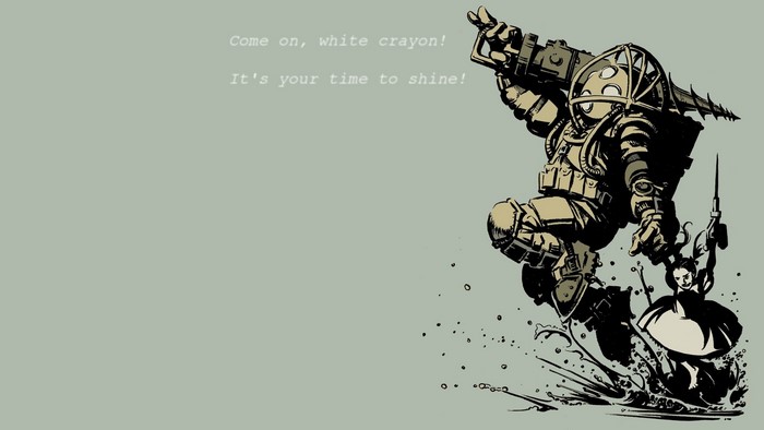Big Daddy and Little Sister from BioShock with quote