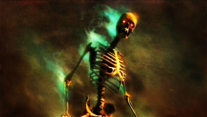 Burning Skeleton with Glowing Red Eyes