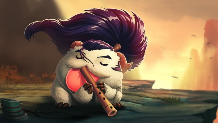Poro playing a flute from League of Legends