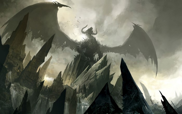 Dragon in a rocky, desolate landscape from Guild Wars 2
