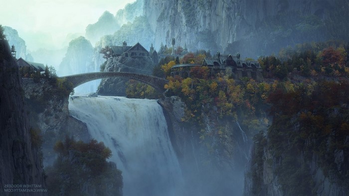 Rivendell from The Lord of the Rings with waterfall