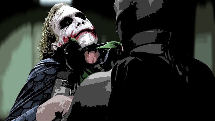 The Joker from The Dark Knight confronts Batman