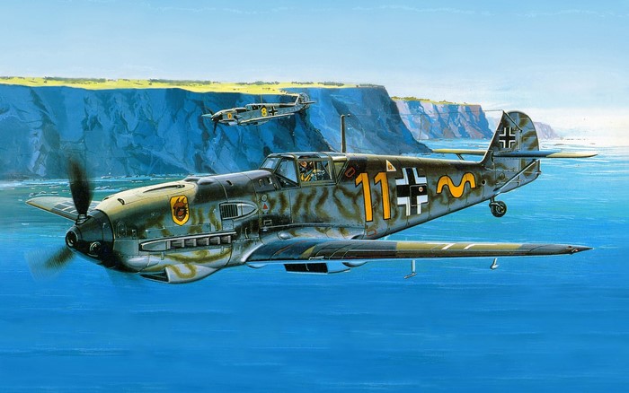 Messerschmitt Bf 109 Military Aircraft Over Ocean