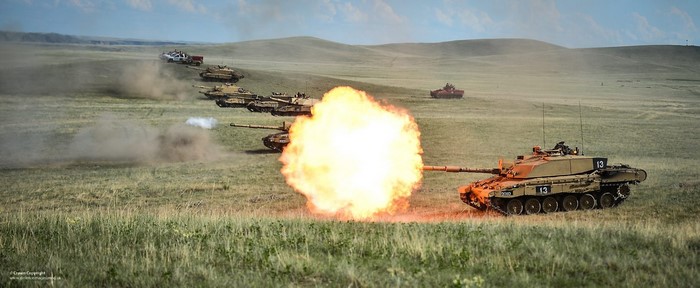 British Army Challenger 2 tanks firing in Alberta, Canada