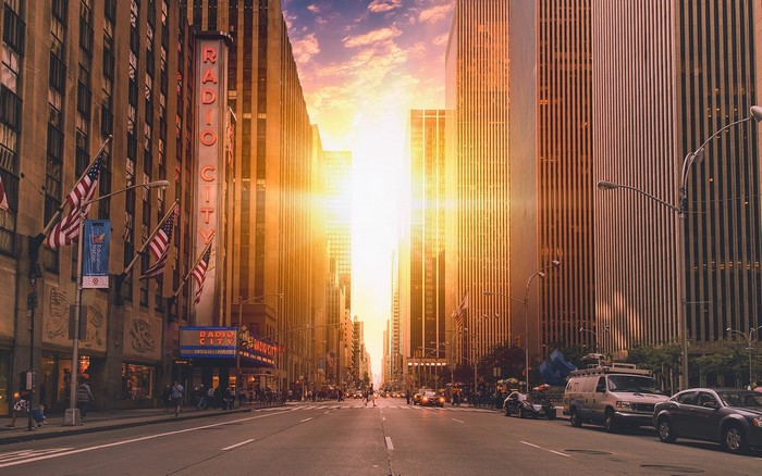 Radio City Music Hall, New York City at Sunset