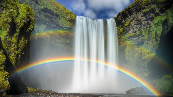 Waterfall with Rainbow in Iceland