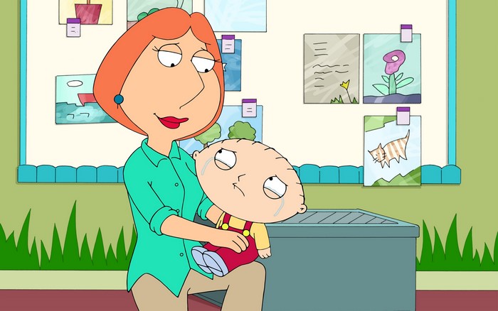 Lois Griffin holding crying Stewie Griffin