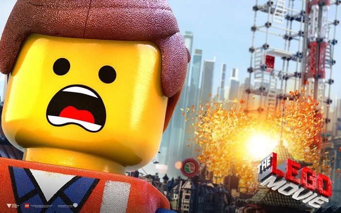Emmet from The Lego Movie in an explosion