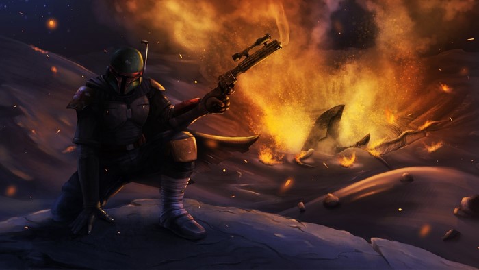 Boba Fett in Star Wars Artwork with Explosion