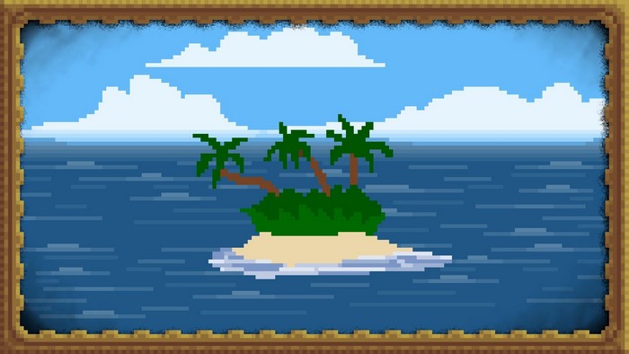 Pixel art island with palm trees in the ocean