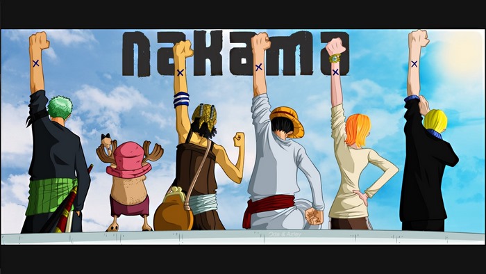 One Piece characters raising fists with NAKAMA text