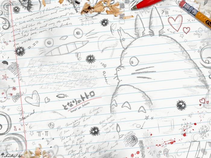 My Neighbor Totoro doodles on a notebook page