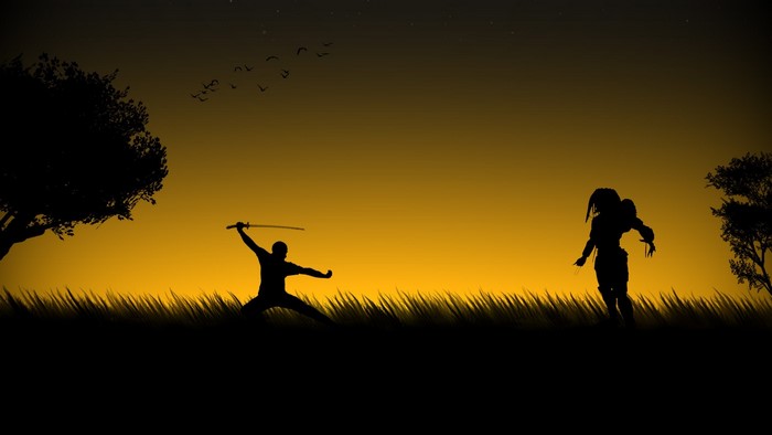 Predator vs. Samurai Silhouette Battle