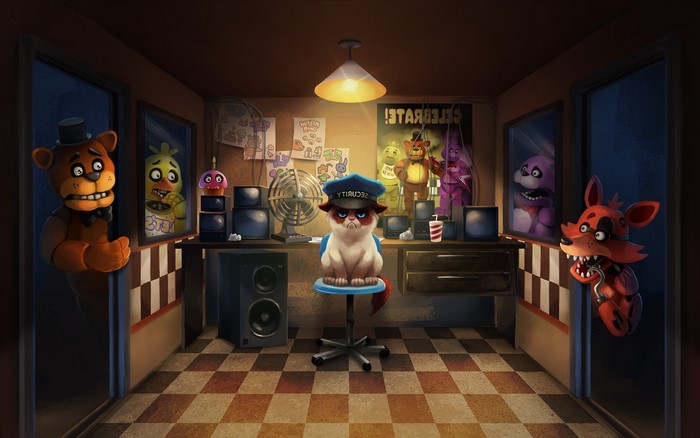 Five Nights at Freddy's characters in a security office