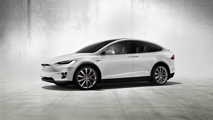 White Tesla Model X electric car
