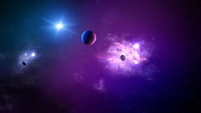 Digital art of planets and nebulae in space