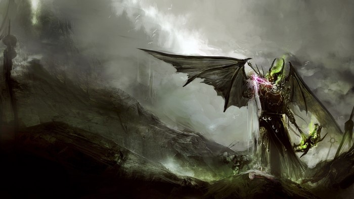 Fantasy art of a winged demon with glowing energy