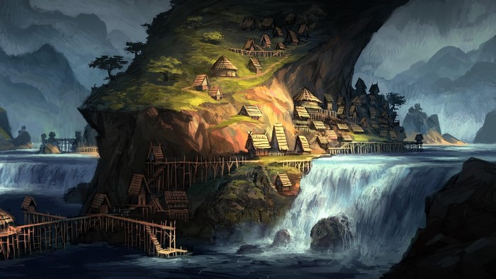Fantasy Village on a Waterfall Hill