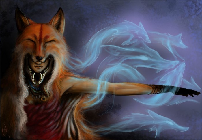 Fantasy art of a fox spirit woman