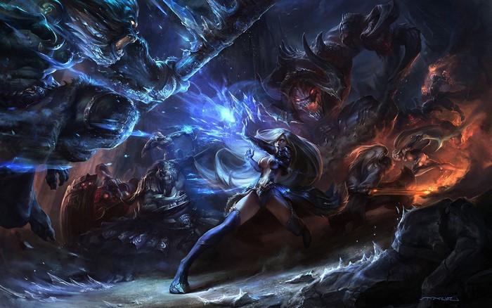 Fantasy art battle with ice magic