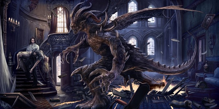 Victorian Demon in Haunted Mansion Interior
