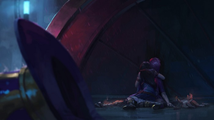 Vi and Caitlyn from League of Legends in the rain