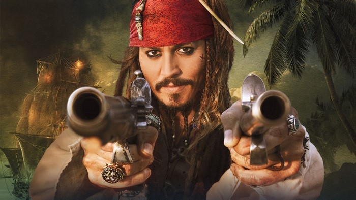 Jack Sparrow from Pirates of the Caribbean holding pistols
