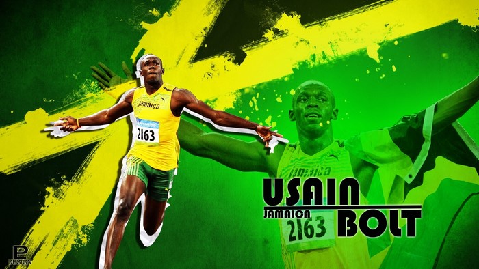 Usain Bolt Celebrates Victory in Jamaica Colors