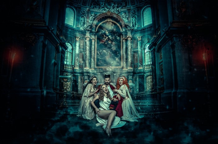 Vampires in a gothic church
