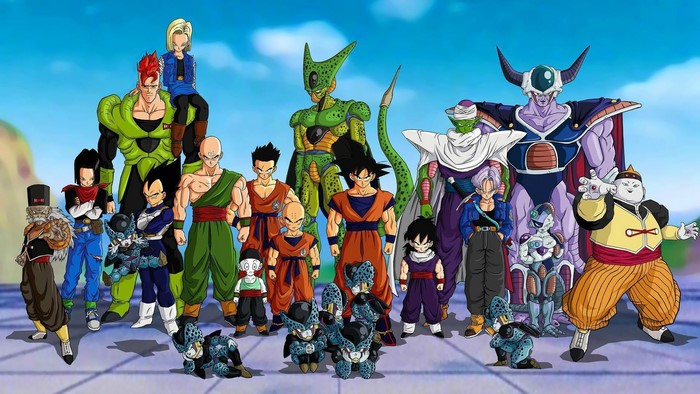 Dragon Ball Z characters including Cell, Frieza, and Androids