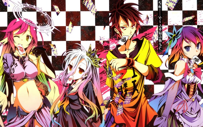 No Game No Life characters with playing cards