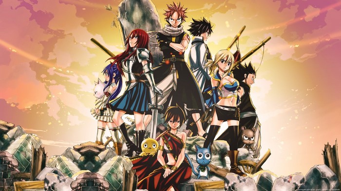 Fairy Tail characters Natsu, Erza, Lucy, Gray, Wendy, Gajeel