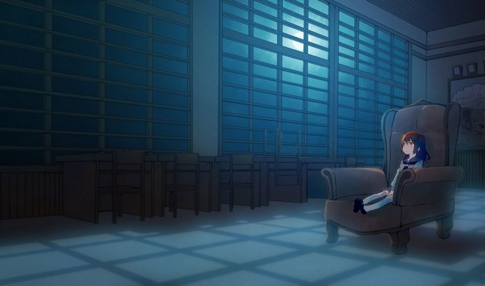 Koto from Kyousougiga sitting in a chair
