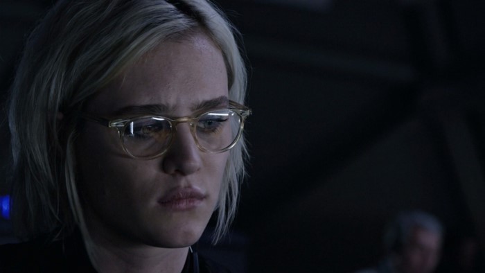 Mackenzie Davis wearing glasses