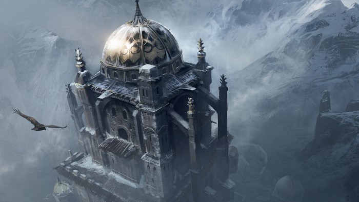 Assassin's Creed artwork of a castle in the mountains
