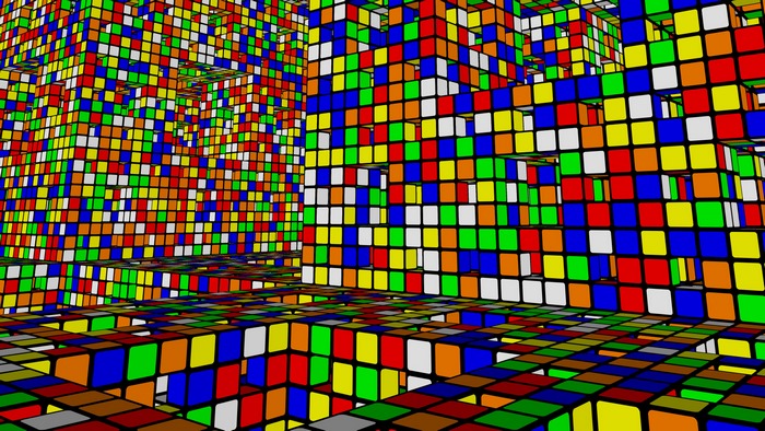 3D Rubik's Cubes forming an abstract landscape