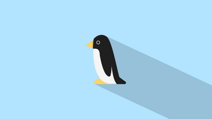 Minimalist penguin with a long shadow