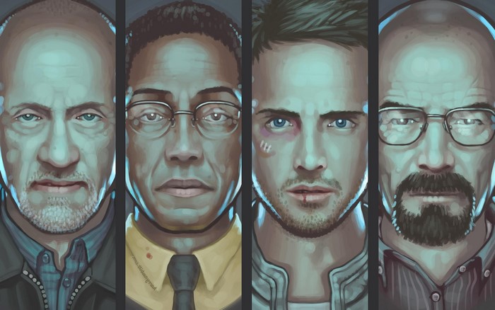 Breaking Bad characters: Mike, Gus, Jesse, and Walter