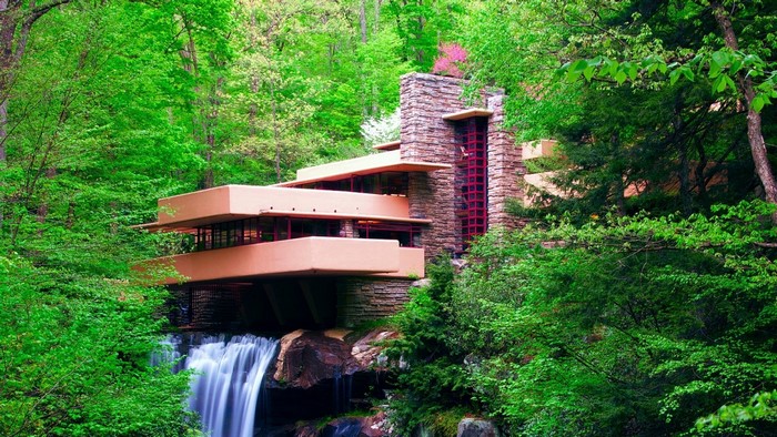 Fallingwater House by Frank Lloyd Wright in Forest