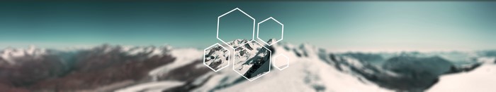 Hexagonal overlays on snowy mountains