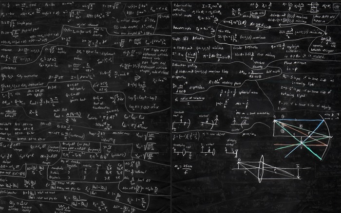 Physics equations on a blackboard