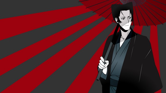 Kaiki Deishu from Monogatari Series holding an umbrella