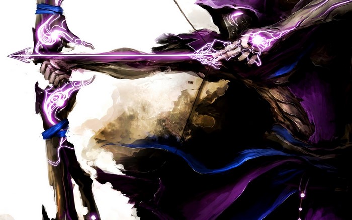 Archer with glowing purple bow and arrow