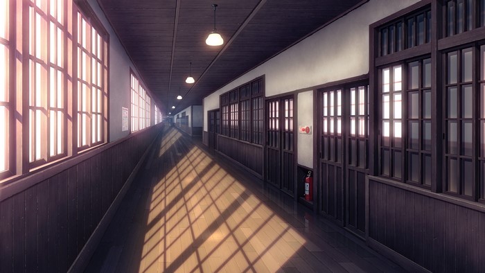 School hallway with windows and doors